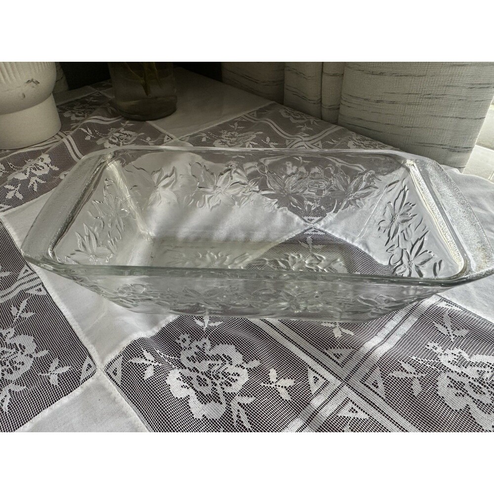 Clear Glass Rectangular Floral Embossed Casserole/Baking Dish w/ Handles
